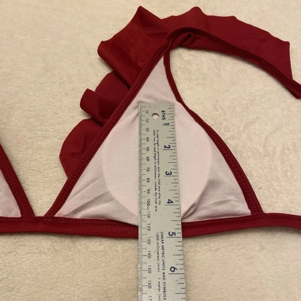 SHEIN Ruffled Dark Red Bikini Top